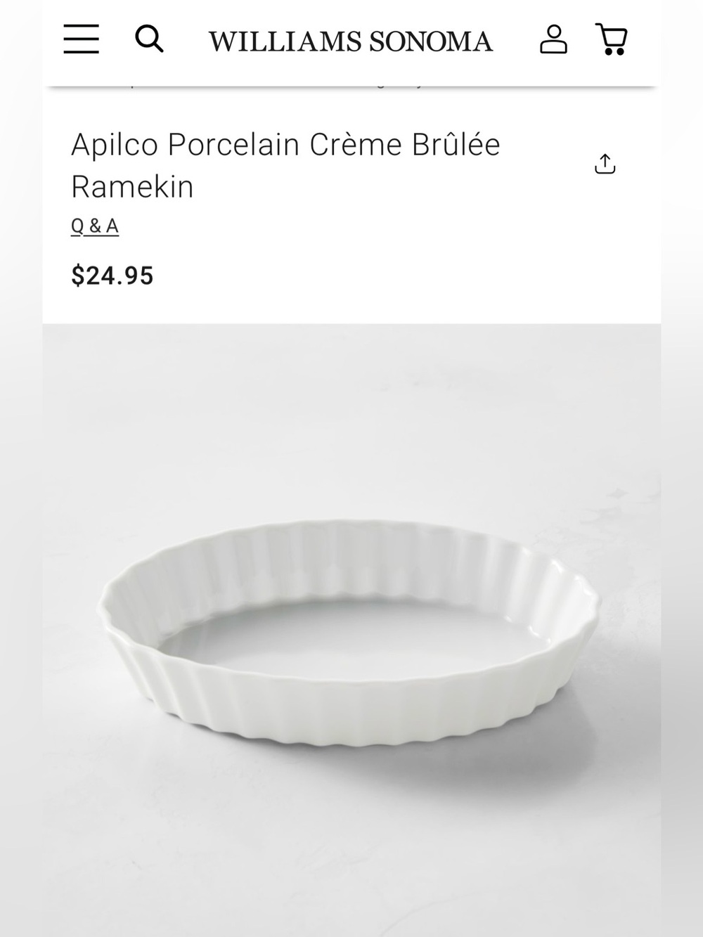 WILLIAMS SONOMA Apilco Porcelain Crème Brûlée
Ramekins, Set/4
ث